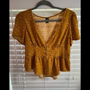 Mustard Floral Button Down Top